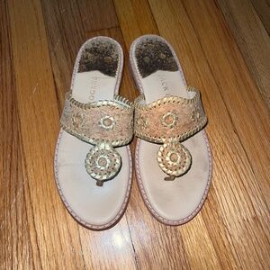 Jack Rogers Jacks Leather Flat Sandal in Cork and Gold Size 8.5M
